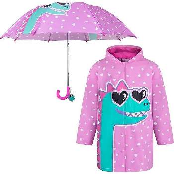 Dino Girls Umbrella & Rain Jacket Set - Kids Ages 3T-7 Years
