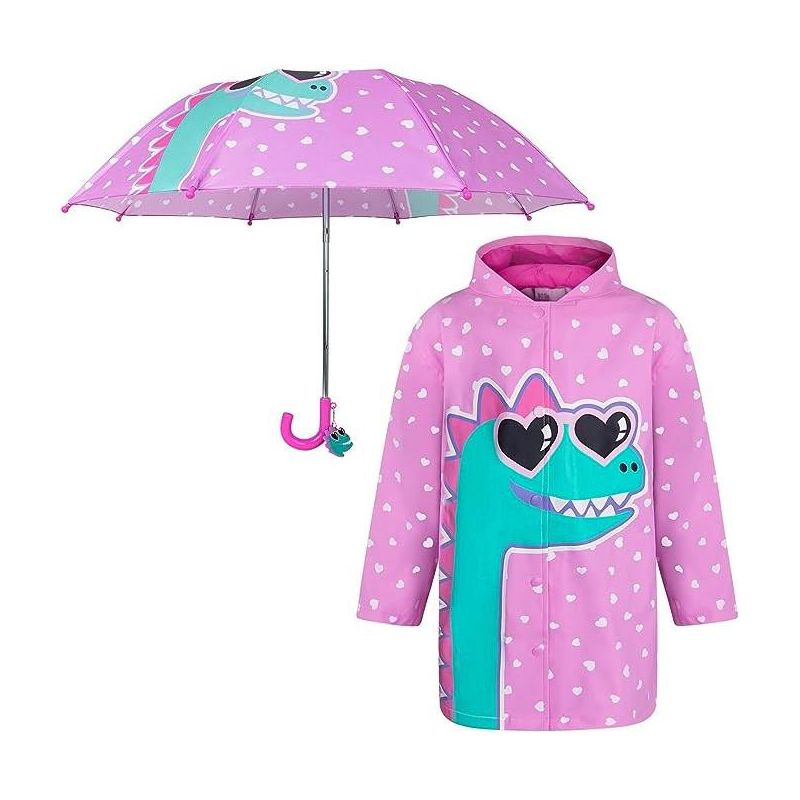 Dino Girls Umbrella & Rain Jacket Set - Kids Ages 3T-7 Years, 1 of 3