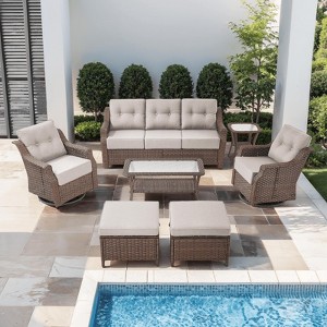 Gymojoy Outdoor Sofa Table with Swivel Chairs Gilder Chairs Patio Funiture Set - 1 of 4