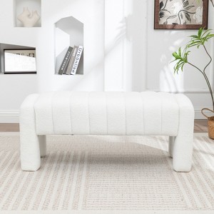 SEYNAR Modern Glam Teddy Velvet Fabric Rectangle Ottoman - 1 of 4