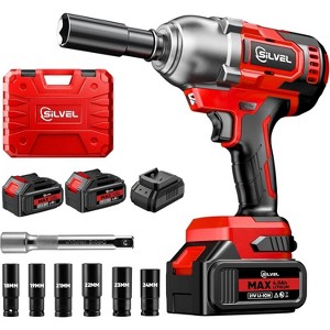 SILVEL Cordless Impact Wrench, MAX 650N.M Brushless Impact Wrench 1/2 inch, 2 * 4.0Ah Battery, 6 Sockets, 3300RPM Impact Driver wih Fast Charger - 1 of 4