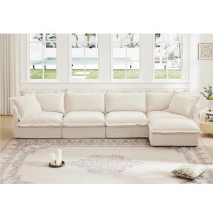 Oversized 156.6" Chenille Slipcovered L-Shaped Modular Sectional Sofa with French Edges and Removable Covers, 5-Piece Free combination - 1 of 4