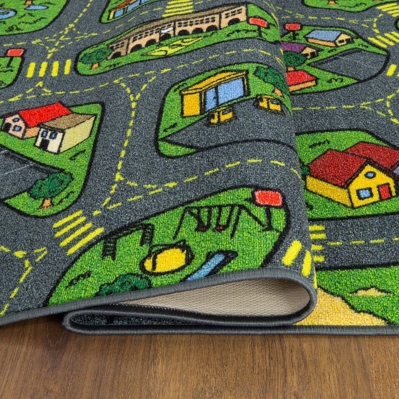 Jungtier Boy & Girl Kids Retro City Road Car Vehicle Traffic Educational Learning & Game Play Nursery Bedroom Classroom Rug Carpet, 2' 7" x 5' 0", 5 of 11