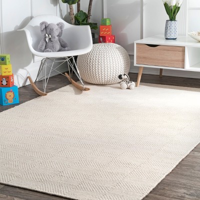 Cream Geometric Tufted Wool Area Rug, 5' x 8'
