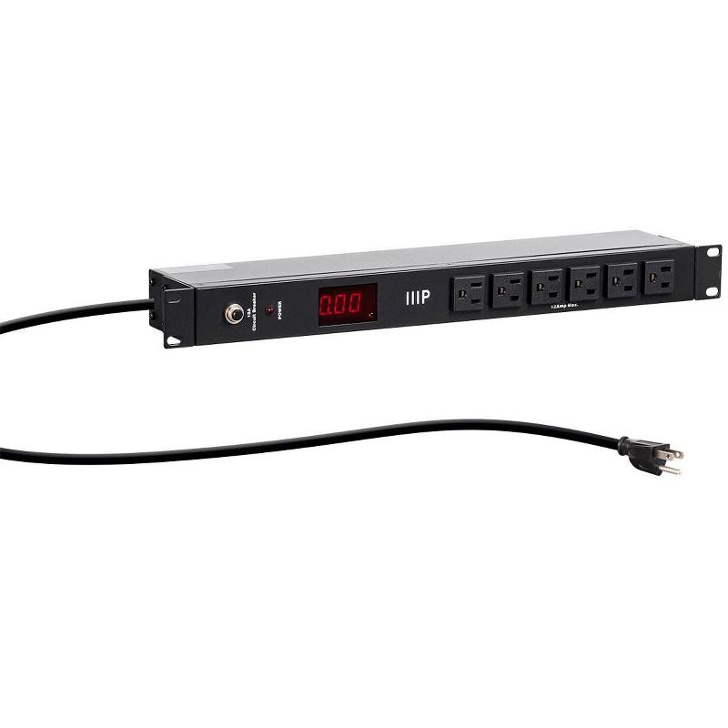 Monoprice 14 Outlet Metal 1U Rackmount Power Distribution Unit - 6 Feet Cord - Black | with Ampere Meter, 8 Rear 6 Front NEMA 5-15R Outlets, 15A, 2 of 7