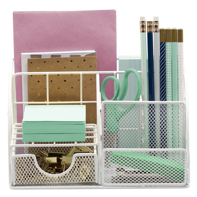 Sorbus 5 Sections Desk Organizer Caddy with Drawer - Stylish Mesh Caddy - for Office Supplies, Pen Holder, Mail Organizer (White), 4 of 12