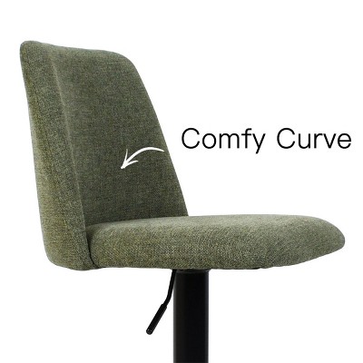 Green Upholstered Adjustable Swivel Bar Stools with Metal Base