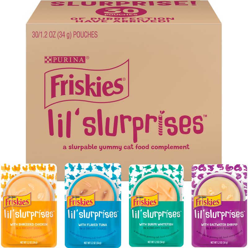 Friskies Lil Slurprises with Tuna, Chicken, Fish and Shrimp Wet Cat Food Complement Variety Pack - 1.2oz/30ct, 1 of 9