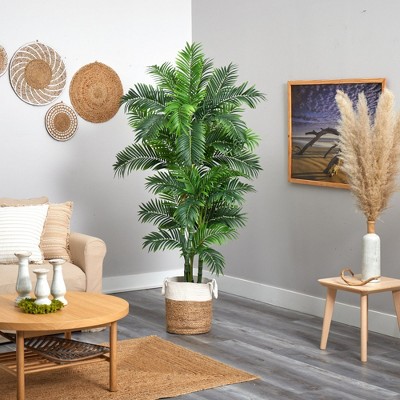 6-ft Green Faux Palm Tree in Jute and Cotton Planter
