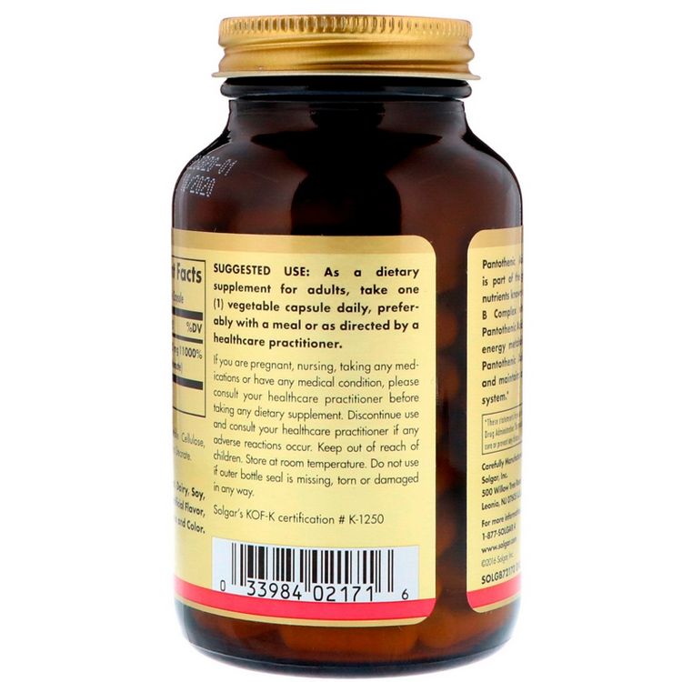 Solgar Pantothenic Acid, 550 mg, 100 Vegetable Capsules, 3 of 4