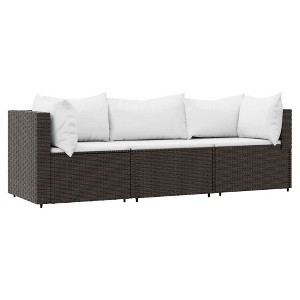 vidaXL - 3 Piece Patio Lounge Set with Brown Poly Rattan + Cushions, Powder-Coated Steel Frame, Modular Design, Padded Comfort, Easy Assembly - 1 of 4