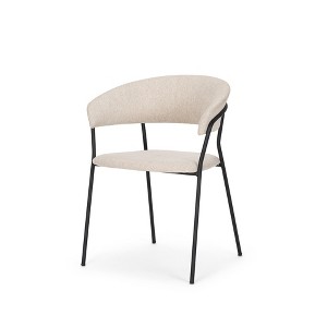 HomeRoots Light Gray and Black Upholstered Fabric And Metal Open Back Dining Arm Chair - 1 of 4