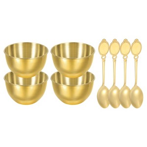 Unique Bargains Stainless Steel Seasoning Condiment Appetizer Sauce Dishes 3.4" and Spoons 4 Sets - 1 of 4