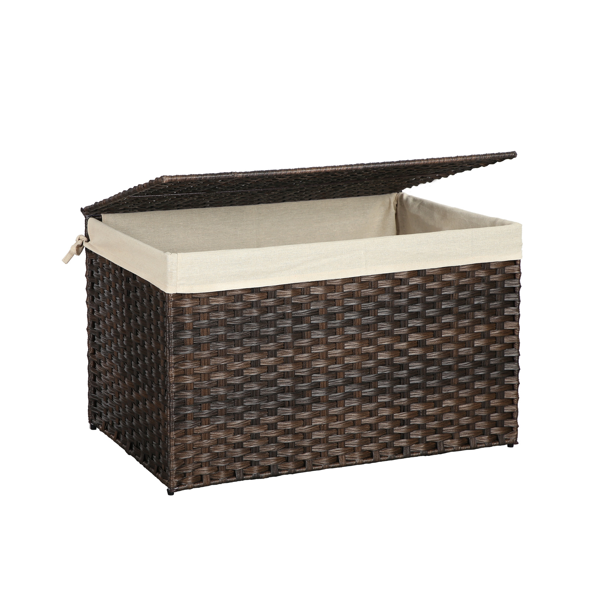SONGMICS Storage Basket with Lid, 42.3 Gallon (160L) Storage Bin, Woven Blanket Storage Basket with Handles, Foldable, Removable Liner Brown