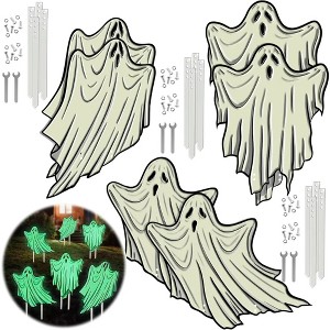 17" Glow in the Dark Metal Lawn Ghosts w Stakes(6pk-3 Unique Tombstone Designs) Weatherproof, Durable Outdoor House Lawn Decor- Great For Parties - 1 of 4