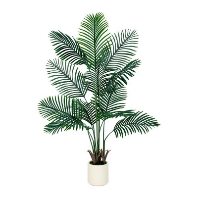 5FT Areca Palm Artificial Tree with White Planter Pot, Faux Floor Plant, Indoor and Outdoor Fake Plants for Home Office Decor