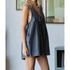 Women's Pleated V-neck Denim Romper - Veveret - 2 of 4
