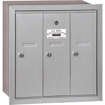 Salsbury Industries Vertical Mailbox (Includes Master Commercial Lock) - 3 Doors - Aluminum - Recessed Mounted - Private Access