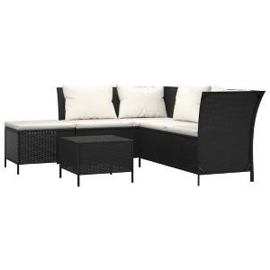 vidaXL Black Poly Rattan & Powder-Coated Steel Patio Lounge Set - 4 Piece Outdoor Furniture Set with Cushions and Storage - 1 of 4