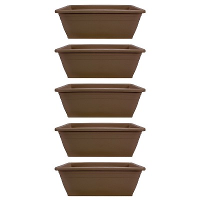 HC Companies 12-Inch Outdoor Plastic Deck Flower Planter Box, Chocolate (5 Pack)