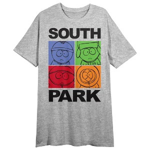 South Park Character Squares Crew Neck Athletic Heather Women's Night Shirt - 1 of 2