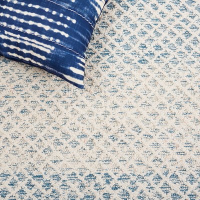 Ivory and Blue Hand-Tufted Wool Area Rug, 5' x 8'