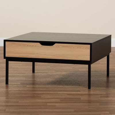 Sleek Two-Tone Oak and Black Square Coffee Table with Storage