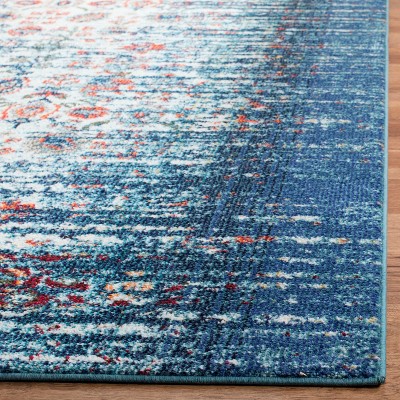 Ivory and Blue Synthetic Rectangle Area Rug, 10' x 14'