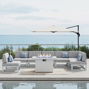 LayinSun 8-Piece Large Outdoor Modular L-Shaped Sectional Set with Propane Fire Pit Table - 1 of 4