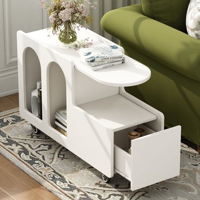 PAGED Wooden Rotating Coffee Table, Modern Side Table with 3 Removed Trays and Storage, 2-Tier Center Table for Living Room, Bedroom
