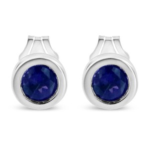 Silver Bezel Set 3.5mm Created Gemstone Solitaire Stud Earrings - 1 of 4