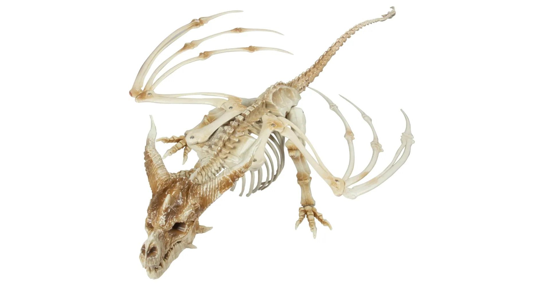Halloween Dragon Skeleton- Large Indoor/Outdoor Plastic Bones Prop for Decor, Haunted Houses, w Invisible String for Hanging- Movable, Posable Parts