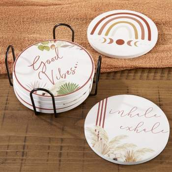 Kate Aspen Boho Ceramic Coaster with Holder (Set of 6) | 23251NA