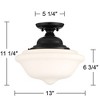 Regency Hill Vintage Rustic Farmhouse Ceiling Light Semi Flush Mount Fixture 13" Wide Gloss Black Flush White Glass Shade for Bedroom Living Room - 4 of 4
