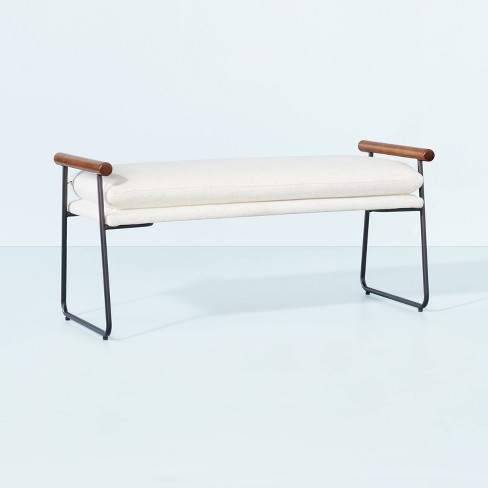 Cushioned Metal & Wood Bench - Cream/Black - Hearth & Hand™ with Magnolia - image 1 of 4