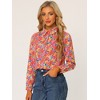 Allegra K Women's Point Collar Long Button Sleeve Button Down Floral Shirt - 2 of 4