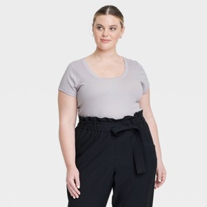 Women's Slim Fit Short Sleeve Ribbed Scoop Neck T-Shirt - A New Day™ - 1 of 3