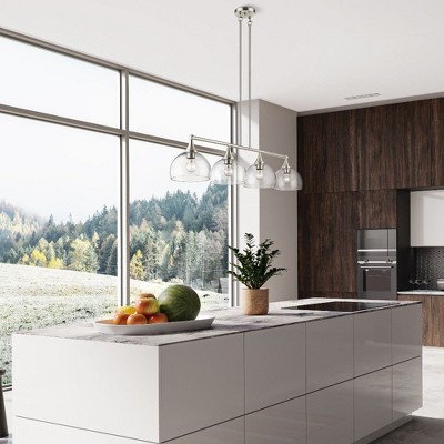 Brushed Nickel 4-Light Linear Chandelier with Clear Glass Shades