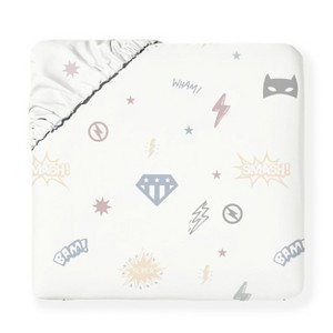 Makemake Organics GOTS Certified Organic Cotton Kids Fitted Sheet - Mighty Heros - 1 of 4