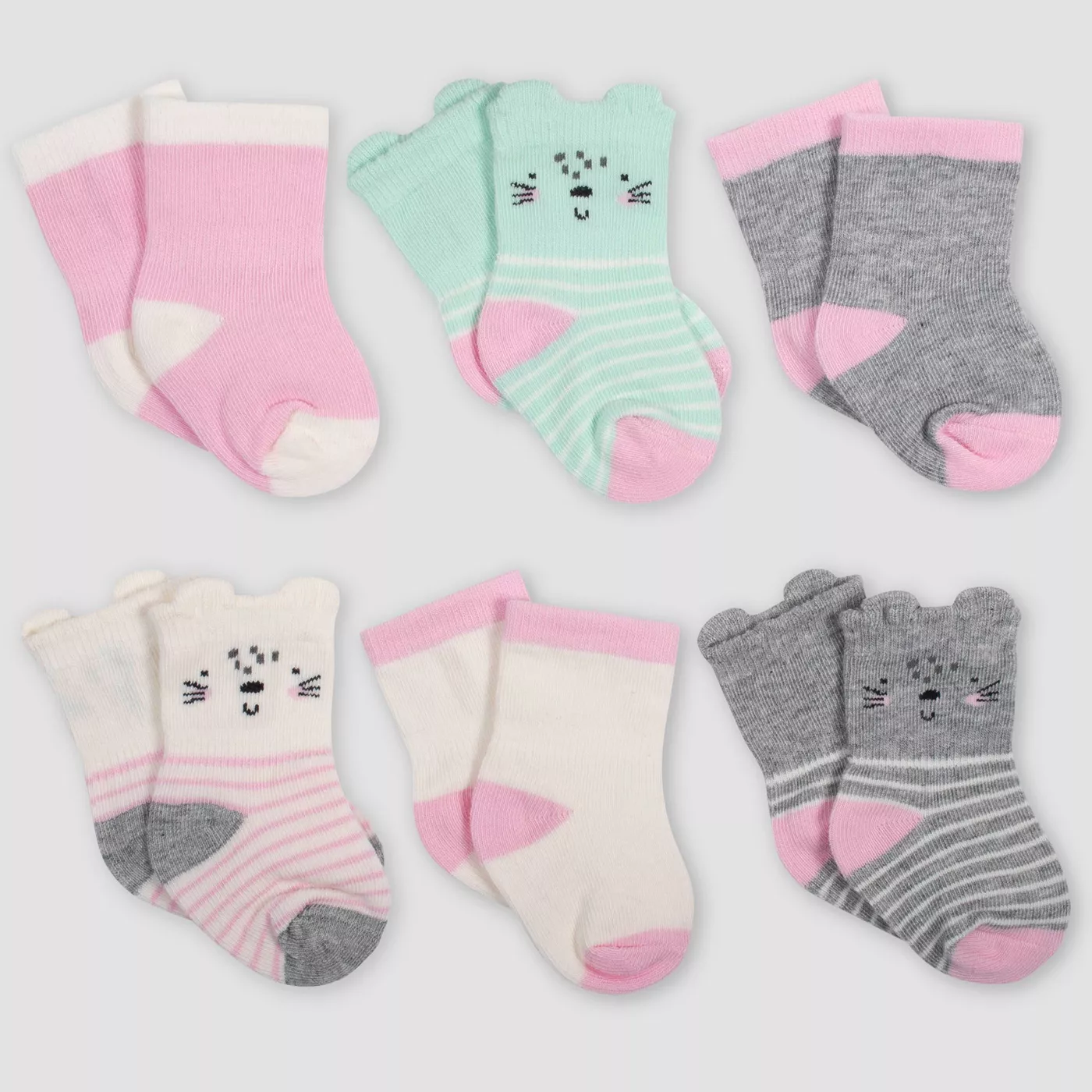 Baby Girls' 6pk Bunny Wiggle Proof Crew Socks
