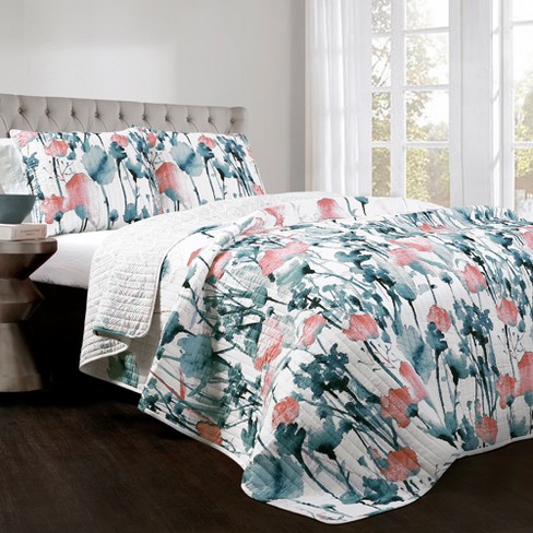 coral and navy blue bedding