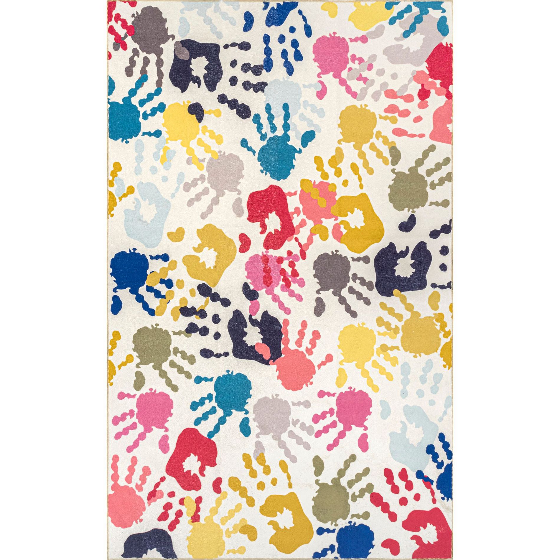 Nuloom Pinkie Pet Friendly Machine Washable Handprint Kids Area Rug, 4' x 6', Multicolor