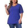 Agnes Orinda Women's Plus Size V Neck Swiss Dots Puff Sleeve Loose Casual Dressy Blouses - 2 of 4