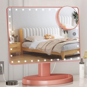 FUNTOUCH Large Adjustable Tabletop Lighted Makeup Mirror with 10x Magnification,360°Rotation Touch Screen - 1 of 4