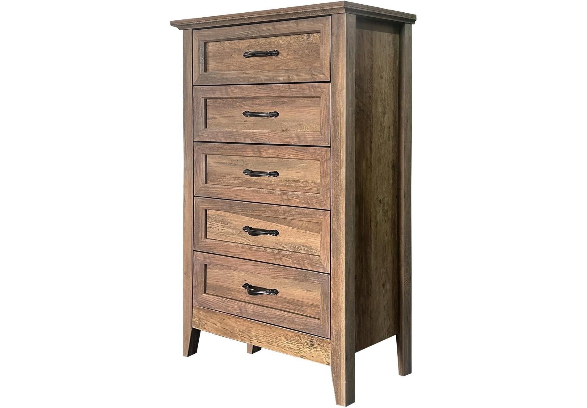 Chest of Dresser, Wood Vintage Dresser 5 Drawer, Tall Dressers for Closet, Dressers for Storage Organizer, for Closet Living Room, Kids Bedroom