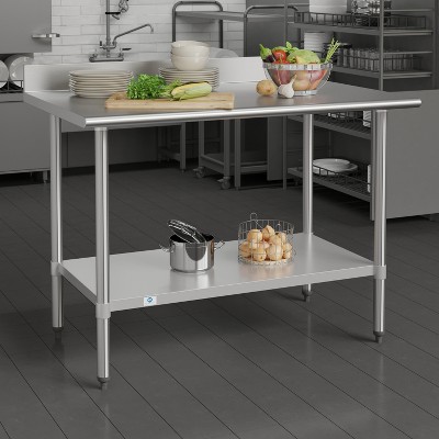 Commercial Stainless Steel Kitchen Prep Table with Adjustable Shelf and Backsplash
