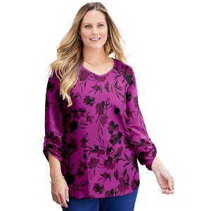 Catherines Women's Plus Size Liz&Me V-Neck Top - 1 of 4