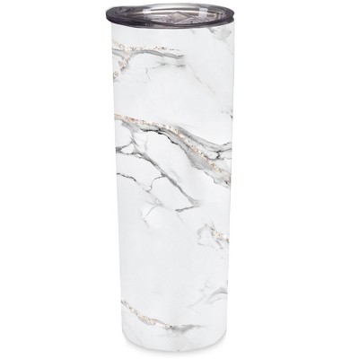 Elanze Designs Marbled Pattern White Grey 20 ounce Stainless Steel Travel Tumbler