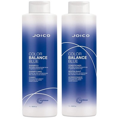Joico Color Balance Blue Shampoo & Conditioner (33.8 oz XXL LITER DUO SET KIT) | Lightened Brown Hair | Eliminate Brassy Orange