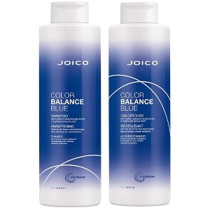 Joico Color Balance Blue Shampoo & Conditioner (33.8 oz XXL LITER DUO SET KIT) | Lightened Brown Hair | Eliminate Brassy Orange - 1 of 4